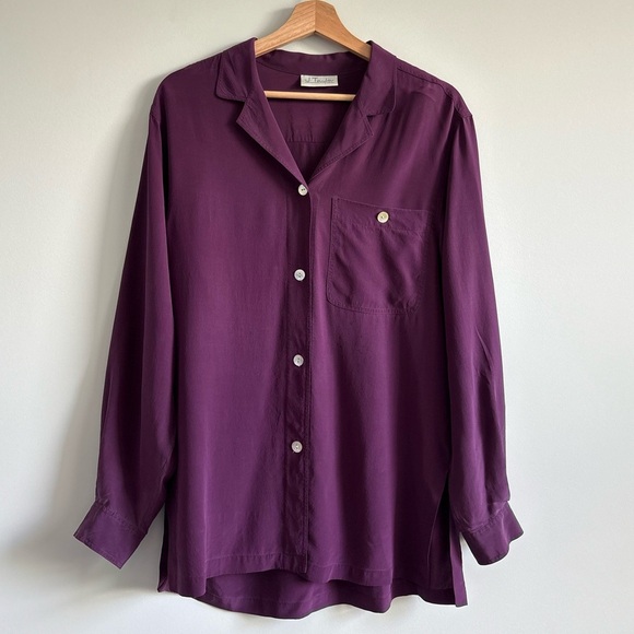 J. Taylor Silk Purple Button Down Shirt | Size 10 - Picture 2 of 10